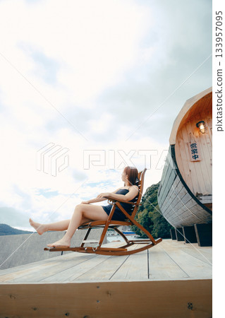 A female in the open air bath 133957095