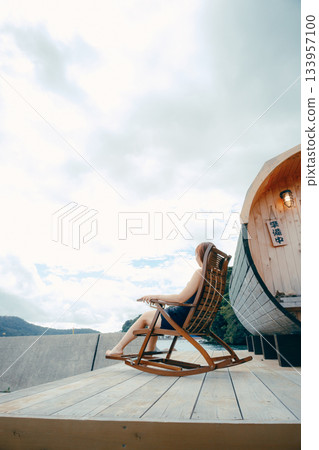 A female in the open air bath 133957100