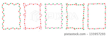 Wavy Christmas frame in red, green and pink, cute holiday borders for menus and package design 133957293