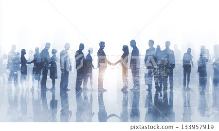 商業夥伴握手，城市輪廓線清晰可見。 133957919