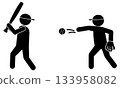 棒球投手和擊球手對峙的剪影插圖 133958082