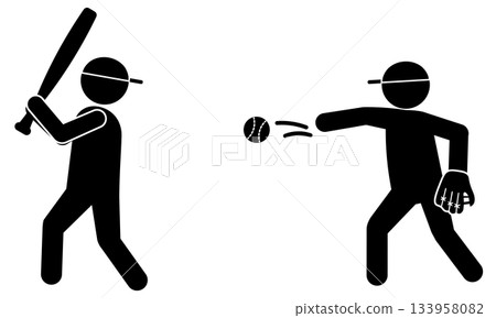 Silhouette illustration of a baseball pitcher and batter facing off Silhouette illustration of a baseball pitcher and batter facing off 133958082