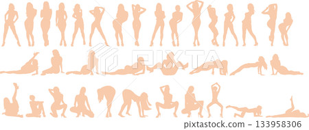 女性剪影插畫套裝 133958306