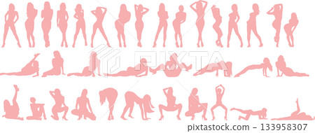 Posing female silhouette illustration set Posing female silhouette illustration set 133958307
