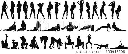 女性剪影插畫套裝 133958308