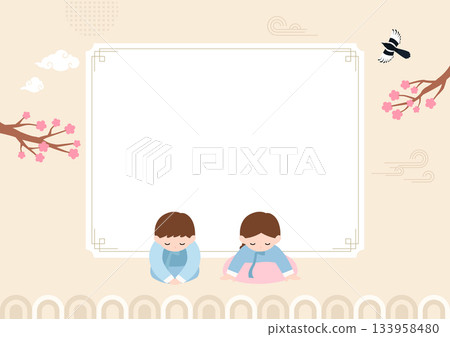 Vector illustration of a cute Korean children wearing hanbok. 133958480