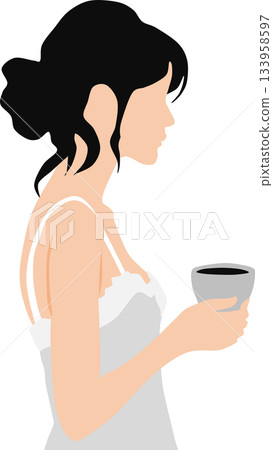 女人喝咖啡的插圖 女人喝咖啡的插圖 133958597