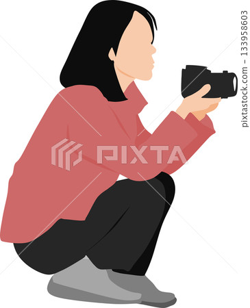 Illustration of a woman taking a photo with a SLR 133958603