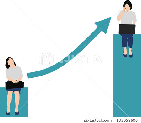 一位女商人考慮提高技能的插圖 133958606