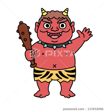 一個滑稽的紅色惡魔,手持金屬棒 一個滑稽的紅色惡魔,手持金屬棒 133958996