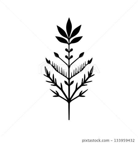 Elegant Herbal Medicine Symbol in Smooth Black Silhouette 133959432