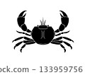 Black and white illustration of a crab facing forward (with white border) 133959756