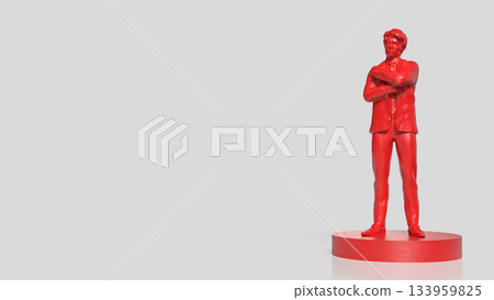 Red Confident Business Figure on Minimal Platform 3d render. Red Confident Business Figure on Minimal Platform 3d render. 133959825