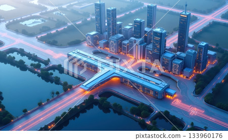 An Isometric City District Where Advanced Transport Systems Unite 133960176