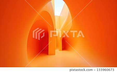 Bending Orange Panels Creating a Sculptural Play of Light and Geometry Bending Orange Panels Creating a Sculptural Play of Light and Geometry 133960673