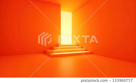 Stepped Architectural Layers Leading Toward a Radiant Orange Ascension Stepped Architectural Layers Leading Toward a Radiant Orange Ascension 133960757
