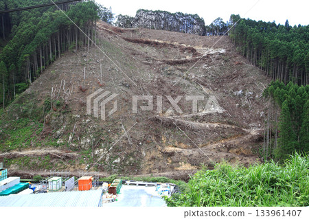 Landslide site on mountain slope 133961407