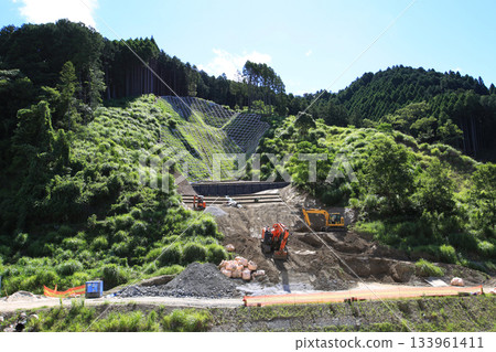 Landslide site on mountain slope Landslide site on mountain slope 133961411