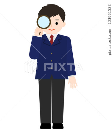 Boy examining with a magnifying glass 133961528