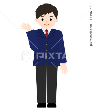 一個男孩舉手指路 133961530