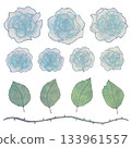 Hand-drawn blue rose illustration set 133961557