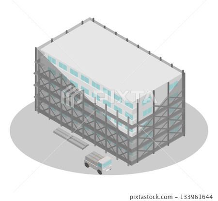 插圖素材描繪了等距公寓大樓大規模維修工程中鷹架的拆卸和組裝過程。 插圖素材描繪了等距公寓大樓大規模維修工程中鷹架的拆卸和組裝過程。 133961644
