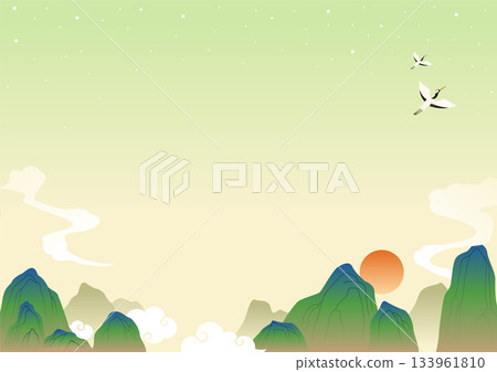 Vector illustration of a landscape with sun and mountains. 133961810