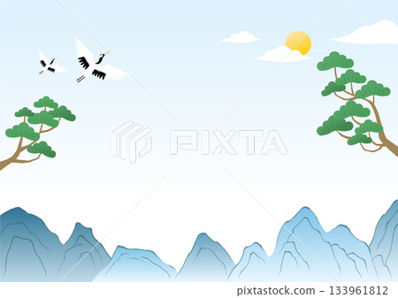 Vector illustration of a landscape with pine trees and mountains. 133961812