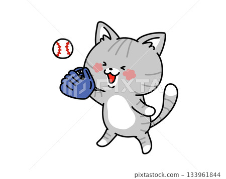 Cute cat practicing baseball Cute cat practicing baseball 133961844