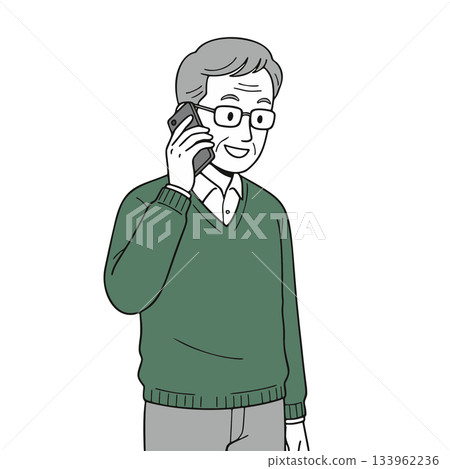 一位老年男子正在用智慧型手機通話的插圖 133962236