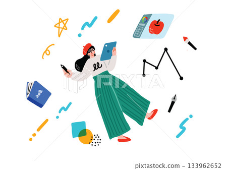 一位女士在平板電腦上畫插圖 133962652