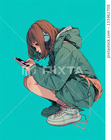A girl watching a smartphone 133962708