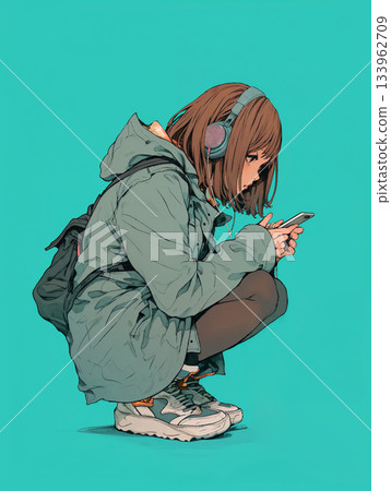 A girl watching a smartphone 133962709
