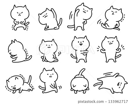Stretching cat line drawing illustration set 133962717
