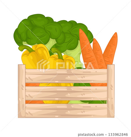 Illustration of vegetable in crate box Illustration of vegetable in crate box 133962846