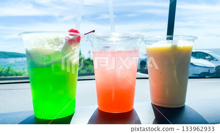Colorful juice that stands out in the car in summer Colorful juice that stands out in the car in summer 133962933
