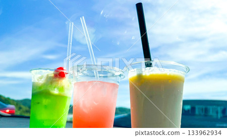 Colorful juice that stands out in the car in summer Colorful juice that stands out in the car in summer 133962934
