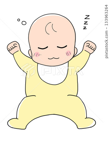 一個嬰兒仰面睡得很香。 一個嬰兒仰面睡得很香。 133963264