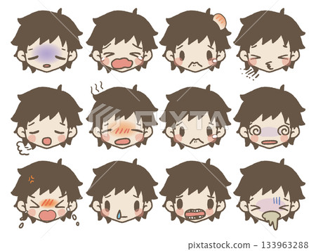 手繪男孩臉部表情套裝 3 意外 133963288