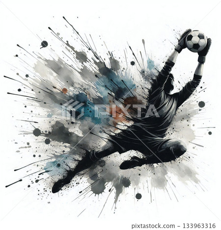 Soccer Goalkeeper's Fine Save: Silhouette and Color Art | The Vibrancy of Sports 133963316