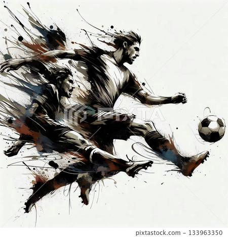 Abstract Soccer Silhouette and Color Splash Art | Sporty Vibrancy and Ink Splash 133963350