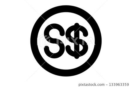 Simple black line drawing icon of Singapore dollar sign currency in a circle Simple black line drawing icon of Singapore dollar sign currency in a circle 133963359