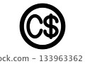 Simple black line drawing icon of Canadian dollar currency in a circular mark 133963362