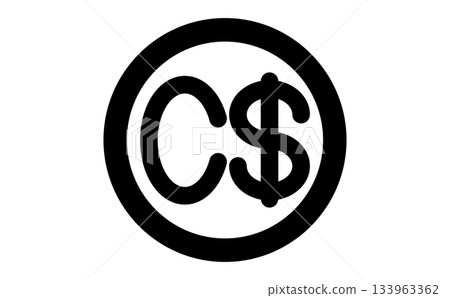 Simple black line drawing icon of Canadian dollar currency in a circular mark Simple black line drawing icon of Canadian dollar currency in a circular mark 133963362