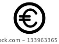 Simple black line drawing icon of euro currency in a circular mark 133963365