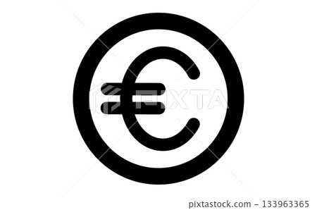 Simple black line drawing icon of euro currency in a circular mark Simple black line drawing icon of euro currency in a circular mark 133963365