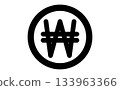 Simple black line drawing icon of won currency in a circular mark 133963366