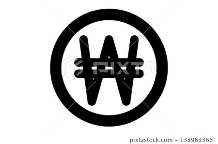 Simple black line drawing icon of won currency in a circular mark Simple black line drawing icon of won currency in a circular mark 133963366