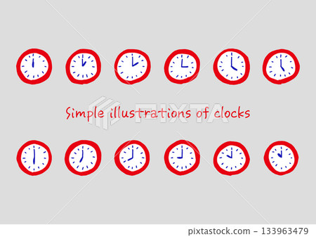 Illustration material of a hand-drawn clock with solid colors Illustration material of a hand-drawn clock with solid colors 133963479