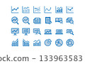 Data analysis and research simple line blue icon set 133963583